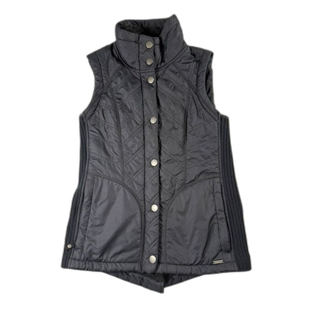 Prana Womens Small Quilted Fleece Lined Vest Black Snap Front Outdoor